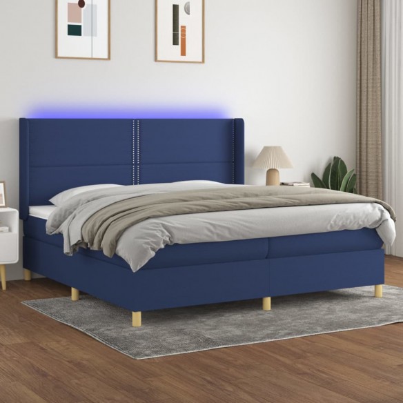 Cadre de lit matelas et LED Bleu 200x200 cm Tissu