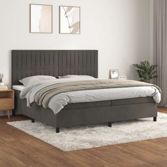 Cadre de lit et matelas Gris foncé 200x200cm Velours