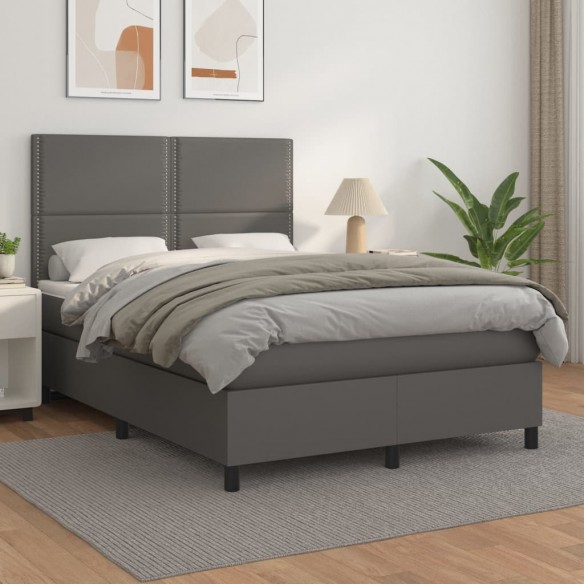 Cadre de lit avec matelas Gris 140x200 cm Similicuir