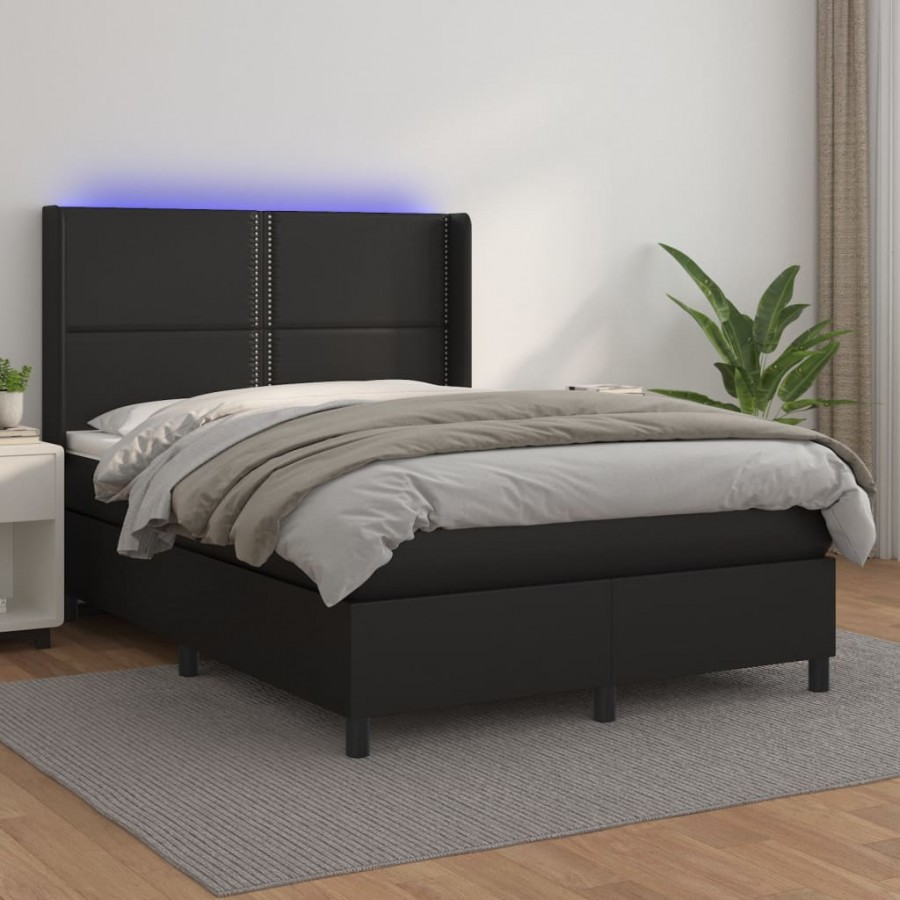 Cadre de lit matelas LED Noir 140x190cm Similicuir