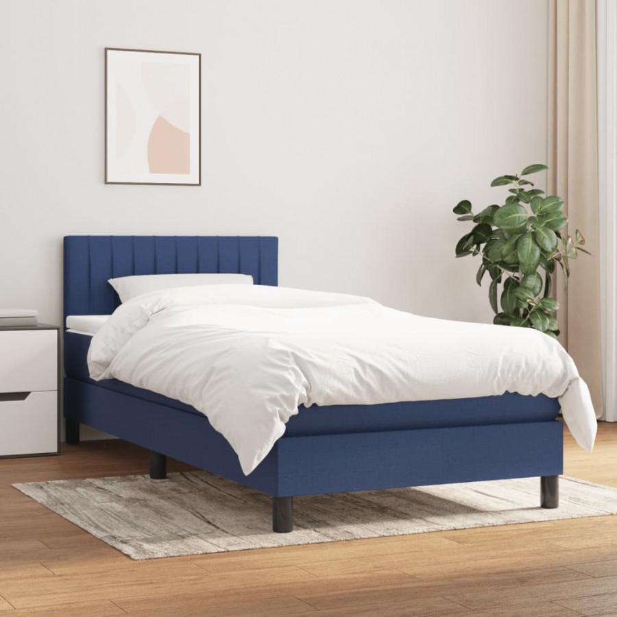 Cadre de lit avec matelas Bleu 100x200 cm Tissu