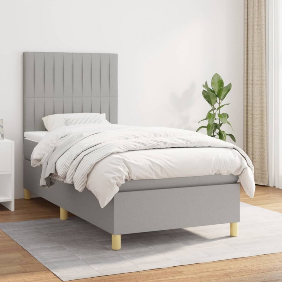 Cadre de lit avec matelas Gris clair 90x200 cm Tissu