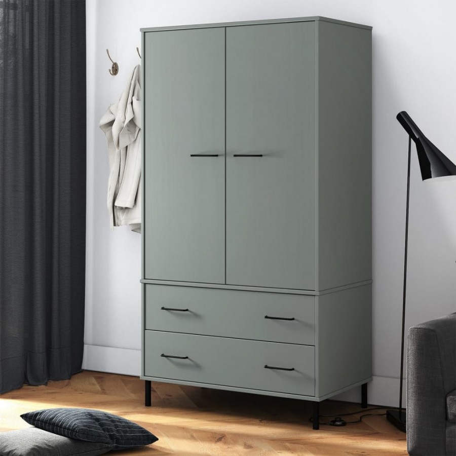 Garde-robe avec pieds en métal Gris 90x55x172,5 cm Bois OSLO