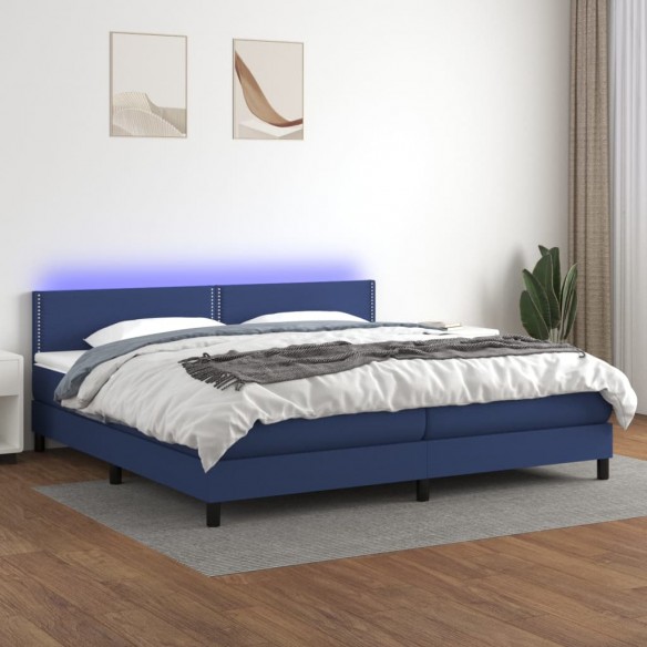 Cadre de lit et matelas et LED Bleu 200x200 cm Tissu