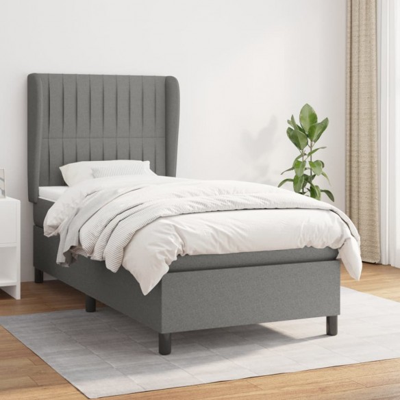 Cadre de lit et matelas Gris foncé 90x190 cm Tissu