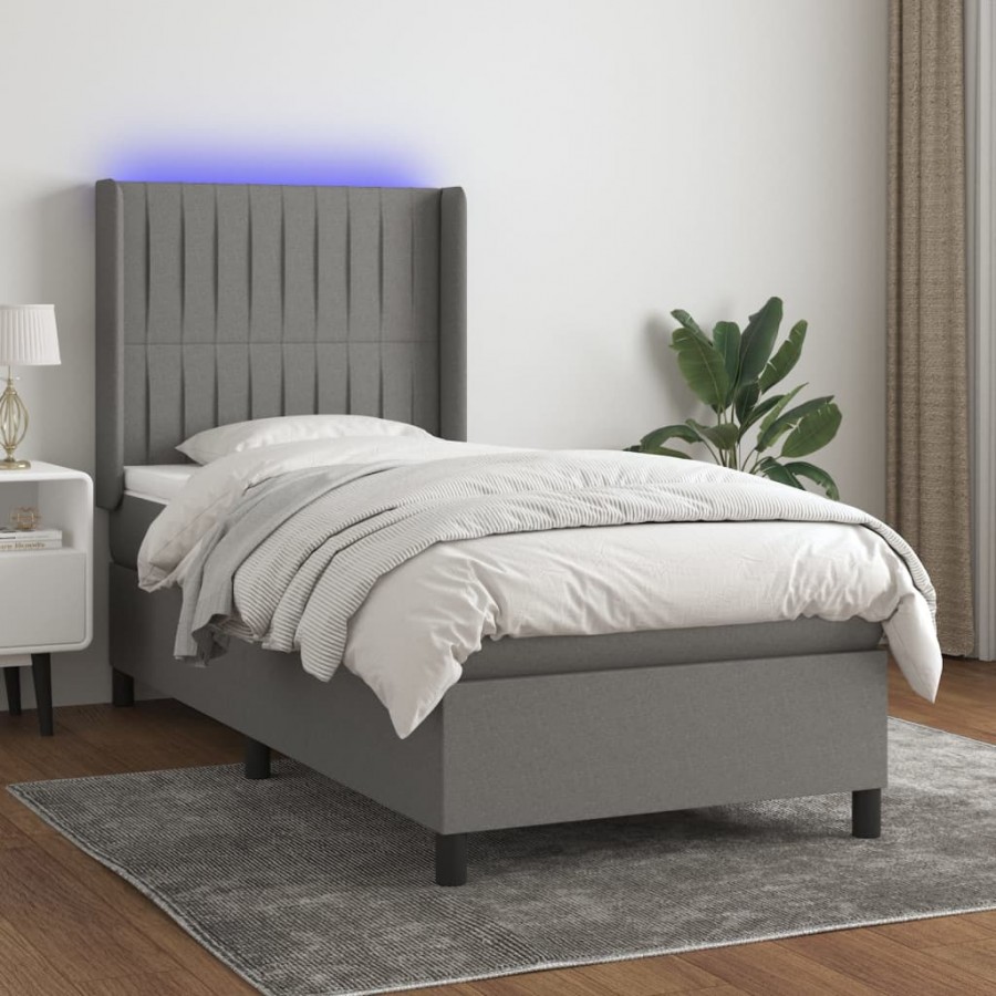 Cadre de lit matelas LED Gris foncé 90x190cm Tissu