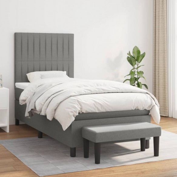 Cadre de lit et matelas Gris foncé 90x190 cm Tissu