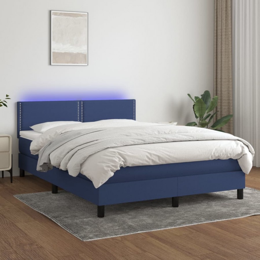 Cadre de lit avec matelas LED Bleu 140x190 cm Tissu