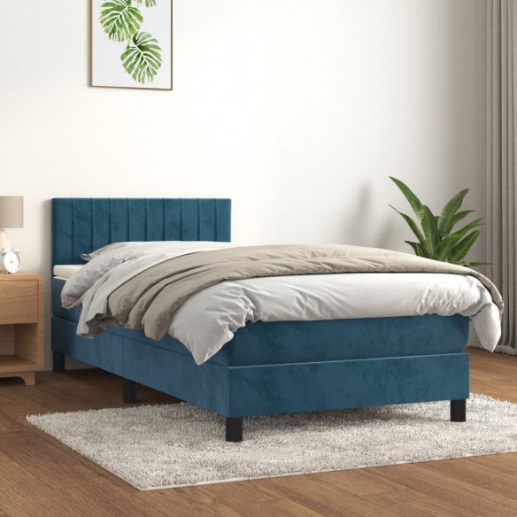 Cadre de lit avec matelas Bleu foncé 90x200 cm