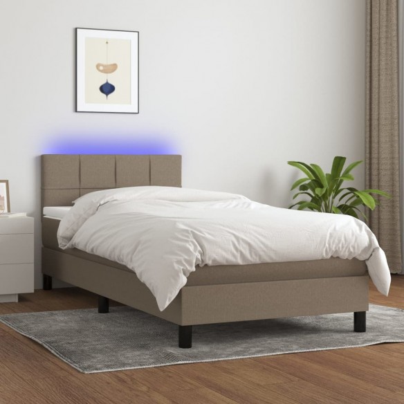 Cadre de lit avec matelas LED Taupe 80x200 cm Tissu