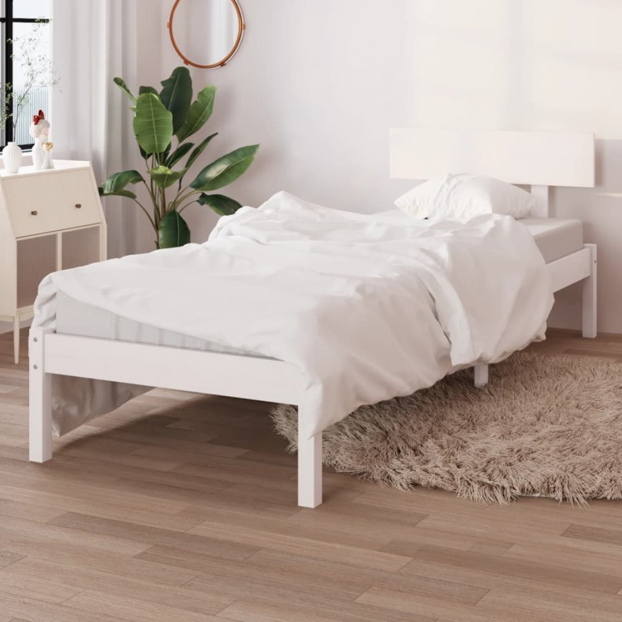 Cadre de lit Blanc Bois de pin massif 90x190 cm UK simple