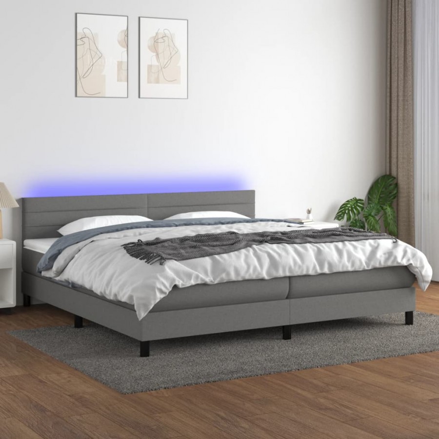 Cadre de lit et matelas et LED Gris foncé 200x200 cm