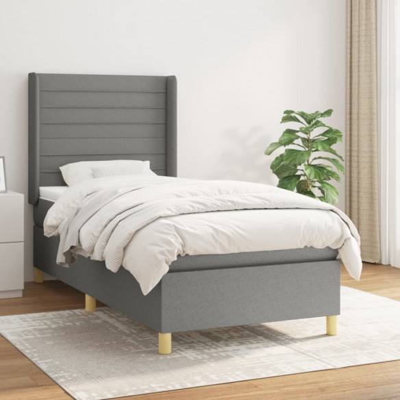 Cadre de lit avec matelas Gris foncé 100x200cm Tissu