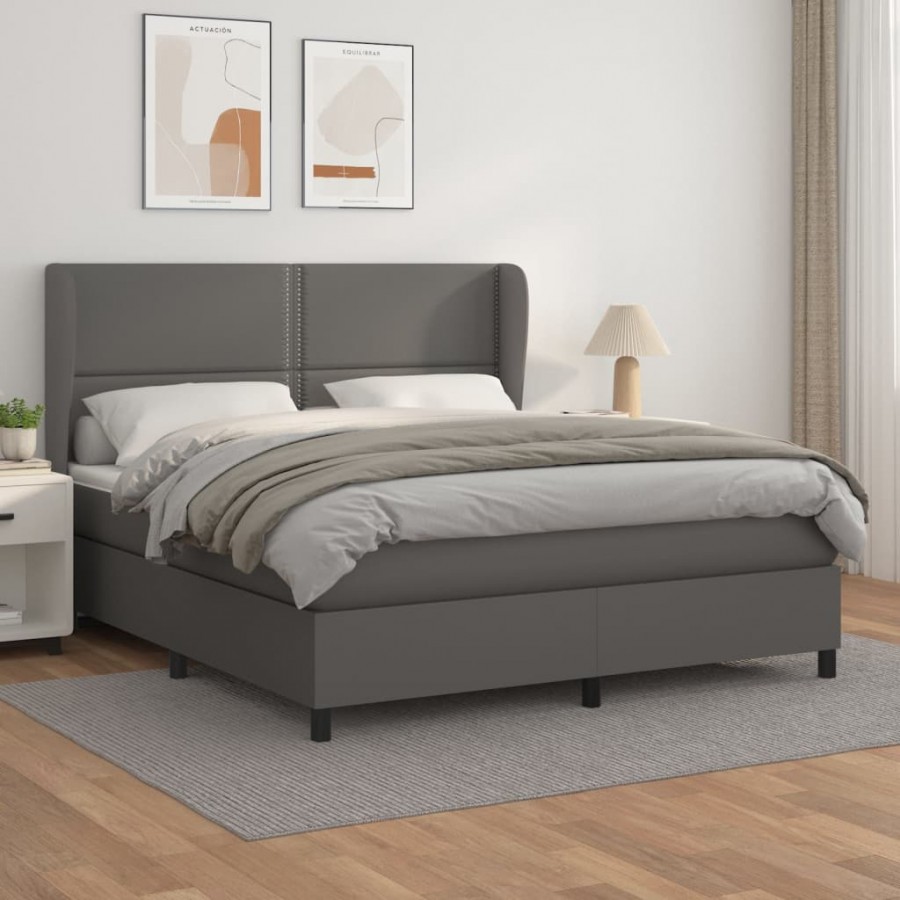 Cadre de lit avec matelas Gris 160x200 cm Similicuir