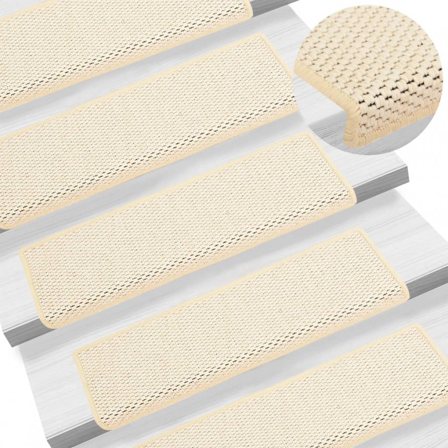 Tapis d'escalier autocollants 15 pcs 65x21x4 cm Crème