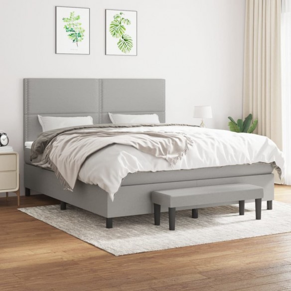 Cadre de lit avec matelas Gris clair 180x200cm Tissu