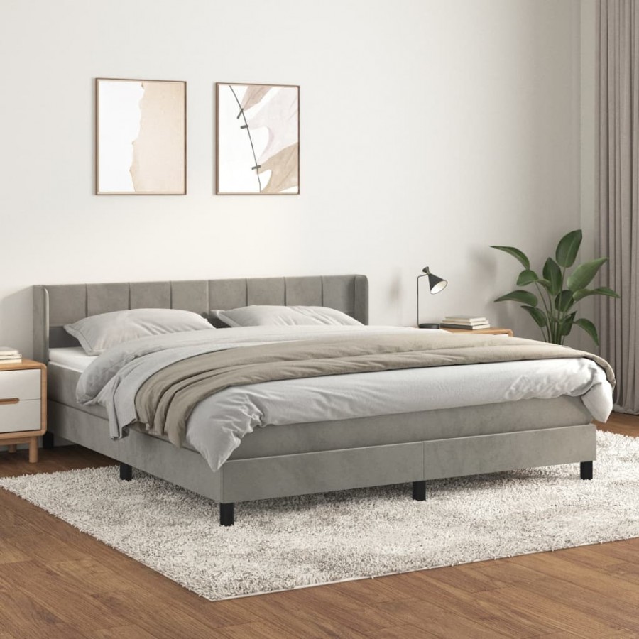 Cadre de lit et matelas Gris clair 180x200cm Velours