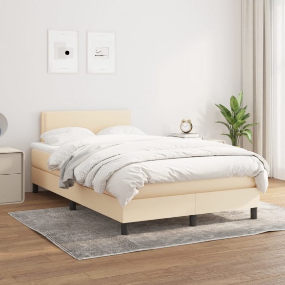 Cadre de lit avec matelas Crème 120x200 cm Tissu