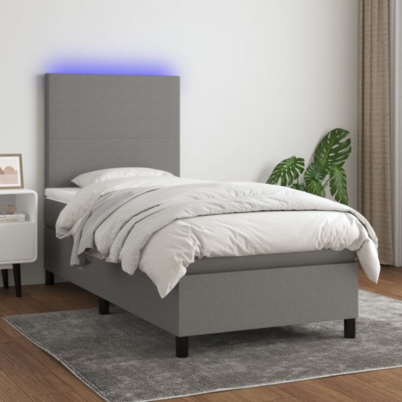 Cadre de lit avec matelas et LED Gris foncé 80x200cm