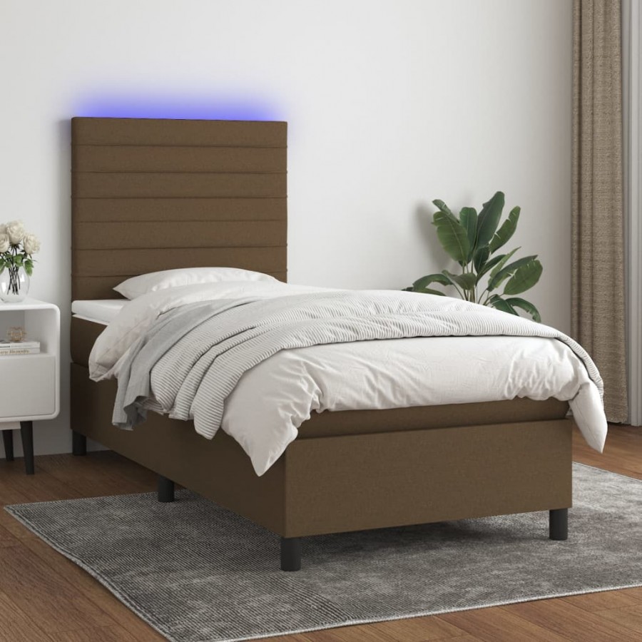 Cadre de lit matelas et LED Marron foncé 100x200cm