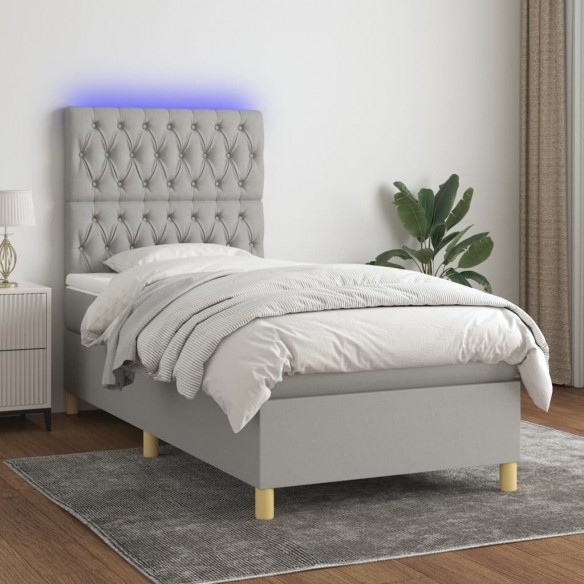 Cadre de lit et matelas et LED Gris clair 80x200cm