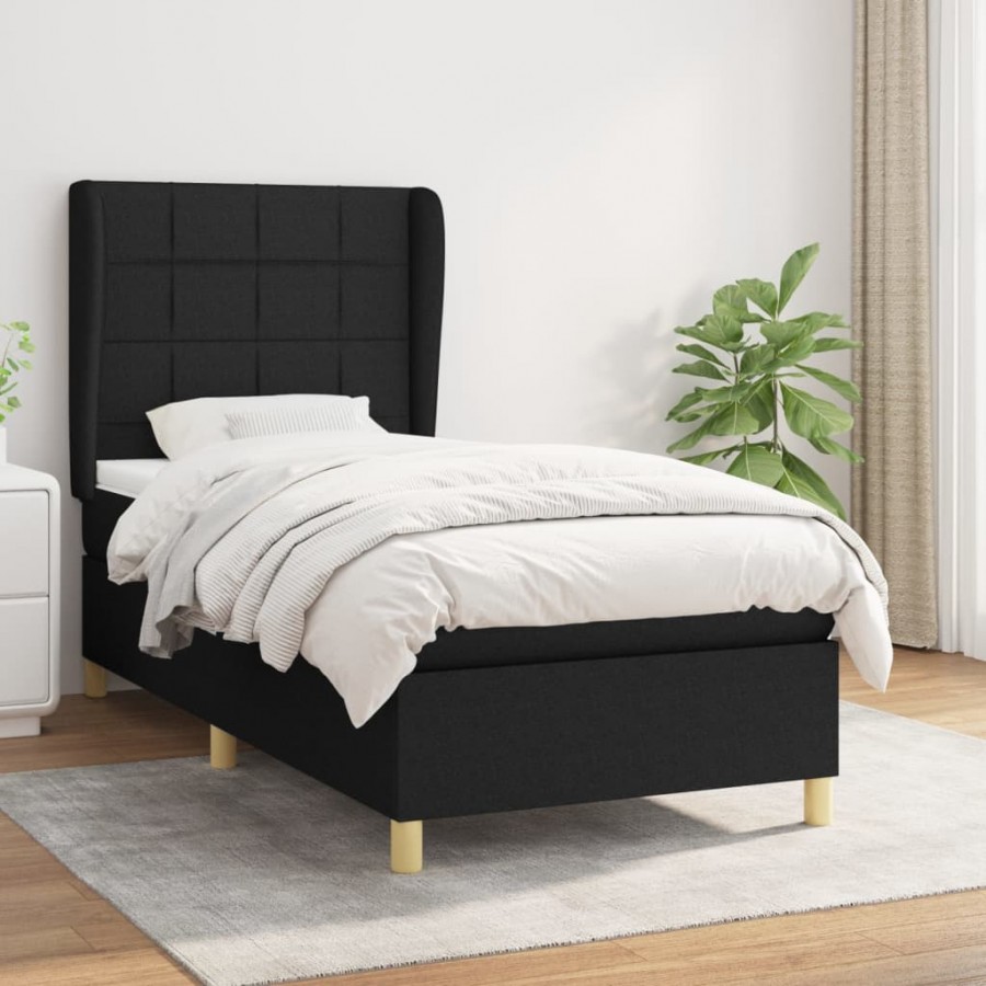 Cadre de lit avec matelas Noir 100x200 cm Tissu