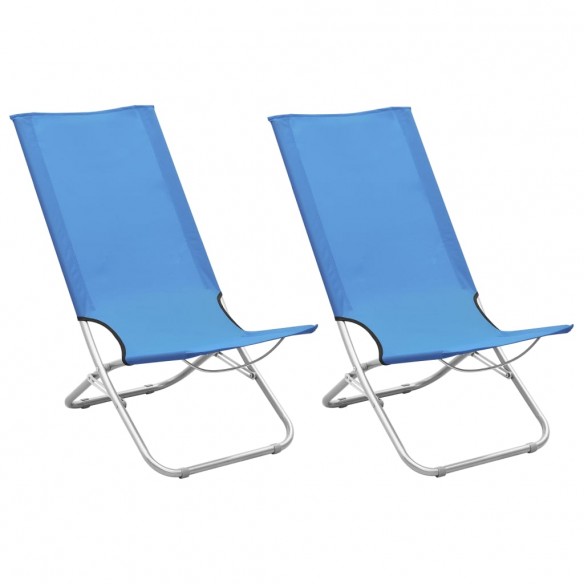 Chaises de plage pliables 2 pcs Bleu Tissu