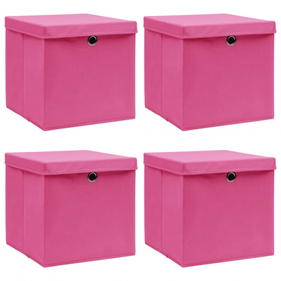 Boîtes de rangement avec couvercles 4 pcs Rose 32x32x32cm Tissu