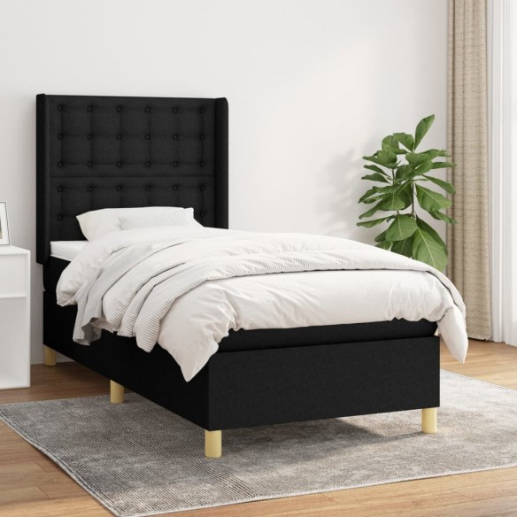 Cadre de lit avec matelas Noir 100x200 cm Tissu