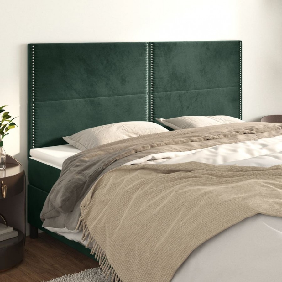 Têtes de lit 4 pcs Vert foncé 100x5x78/88 cm Velours