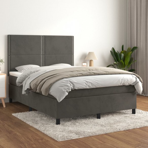 Cadre de lit et matelas Gris foncé 140x190cm Velours