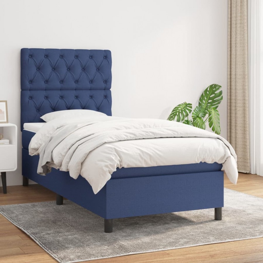 Cadre de lit avec matelas Bleu 80x200 cm Tissu