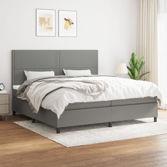 Cadre de lit avec matelas Gris foncé 200x200cm Tissu