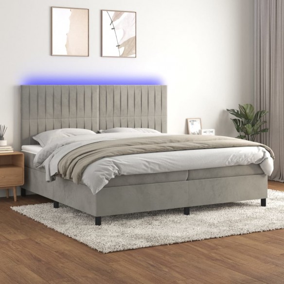 Cadre de lit matelas et LED Gris clair 200x200 cm