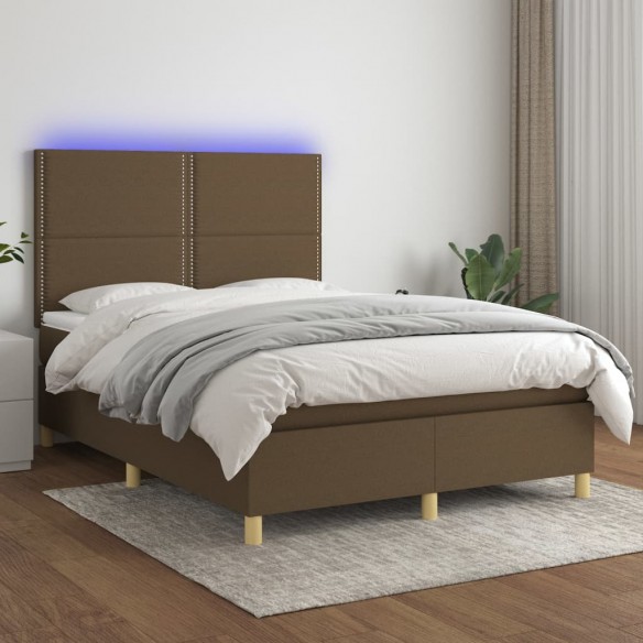 Cadre de lit matelas et LED Marron foncé 140x190 cm