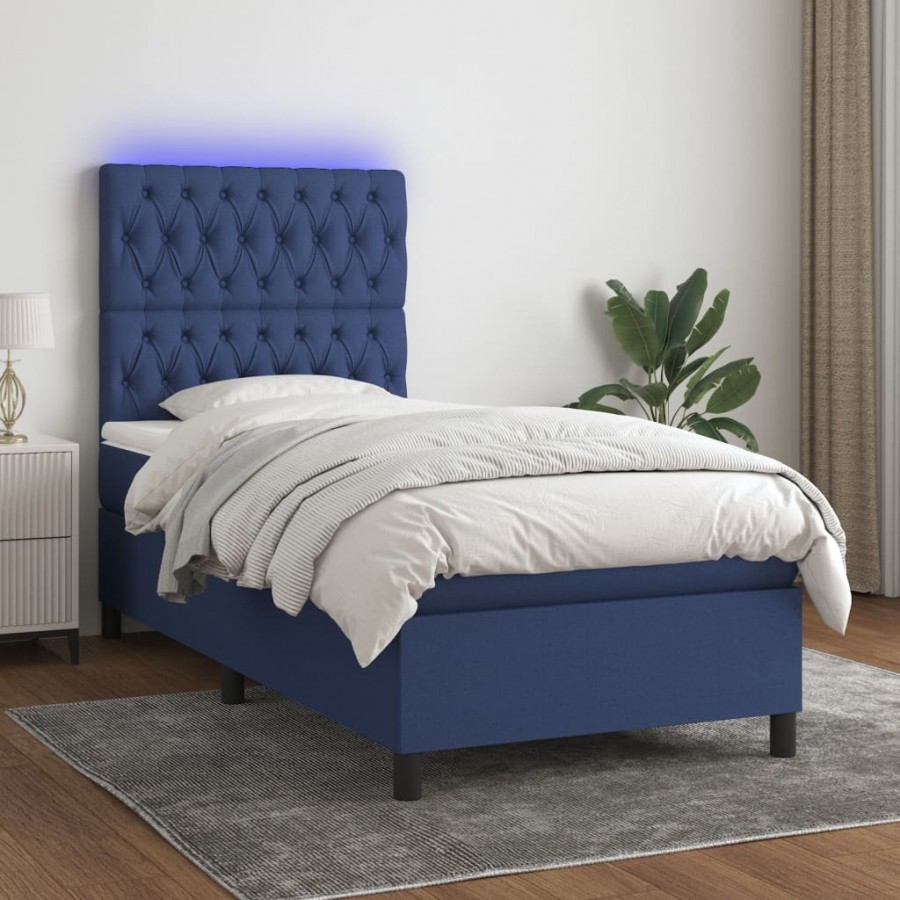 Cadre de lit avec matelas et LED Bleu 80x200cm Tissu