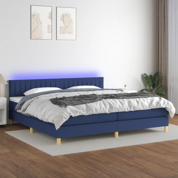 Cadre de lit et matelas et LED Bleu 200x200 cm Tissu