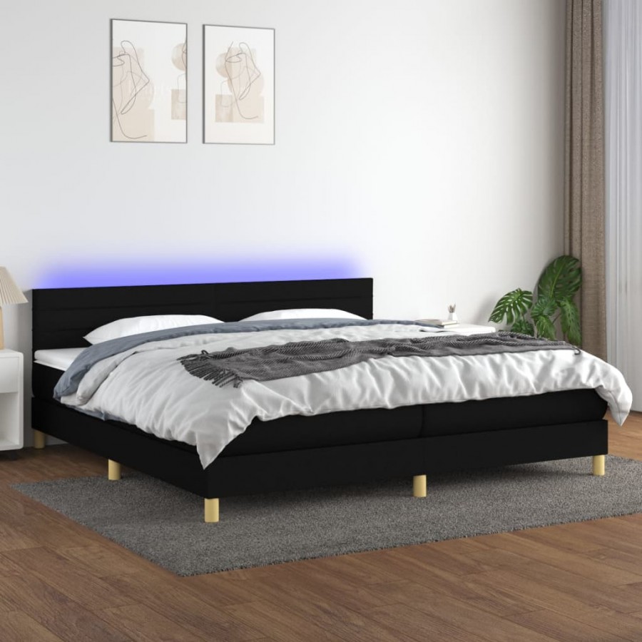 Cadre de lit et matelas et LED Noir 200x200 cm Tissu