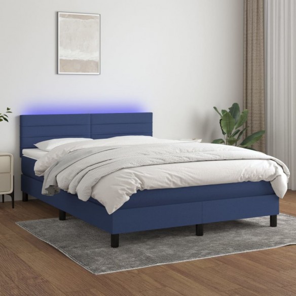 Cadre de lit avec matelas LED Bleu 140x200 cm Tissu