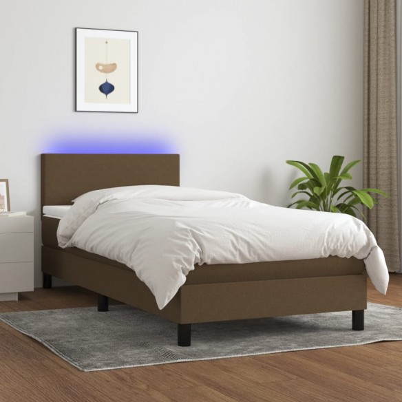 Cadre de lit et matelas et LED Marron foncé 90x190cm