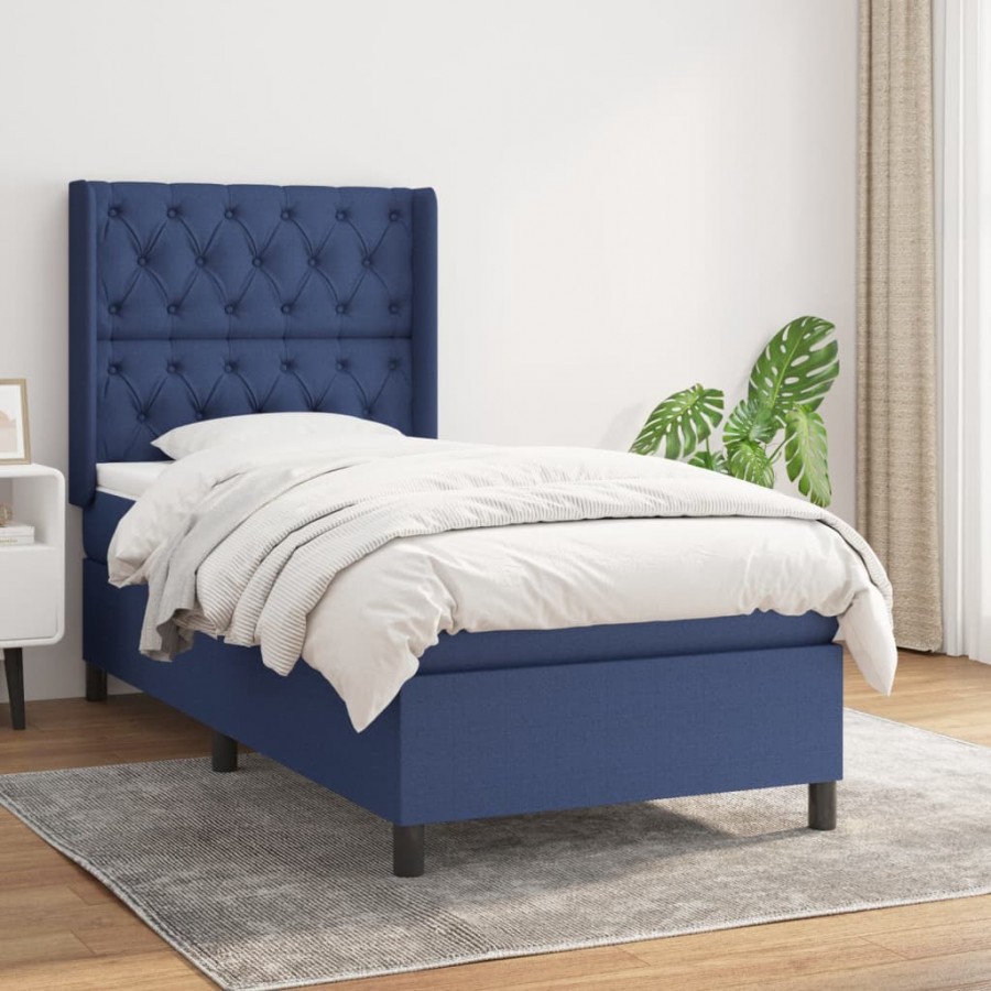 Cadre de lit avec matelas Bleu 80x200 cm Tissu