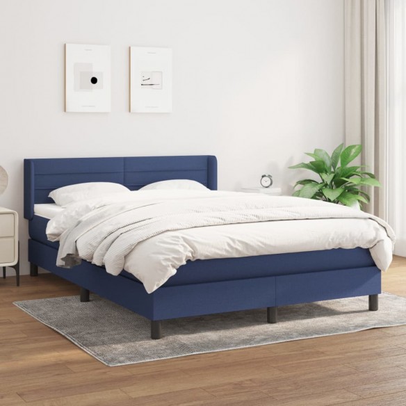 Cadre de lit avec matelas Bleu 140x200 cm Tissu