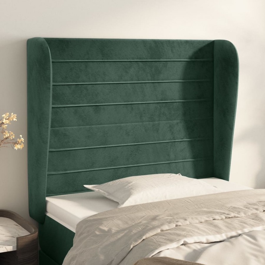 Tête de lit avec oreilles Vert foncé 103x23x118/128 cm Velours