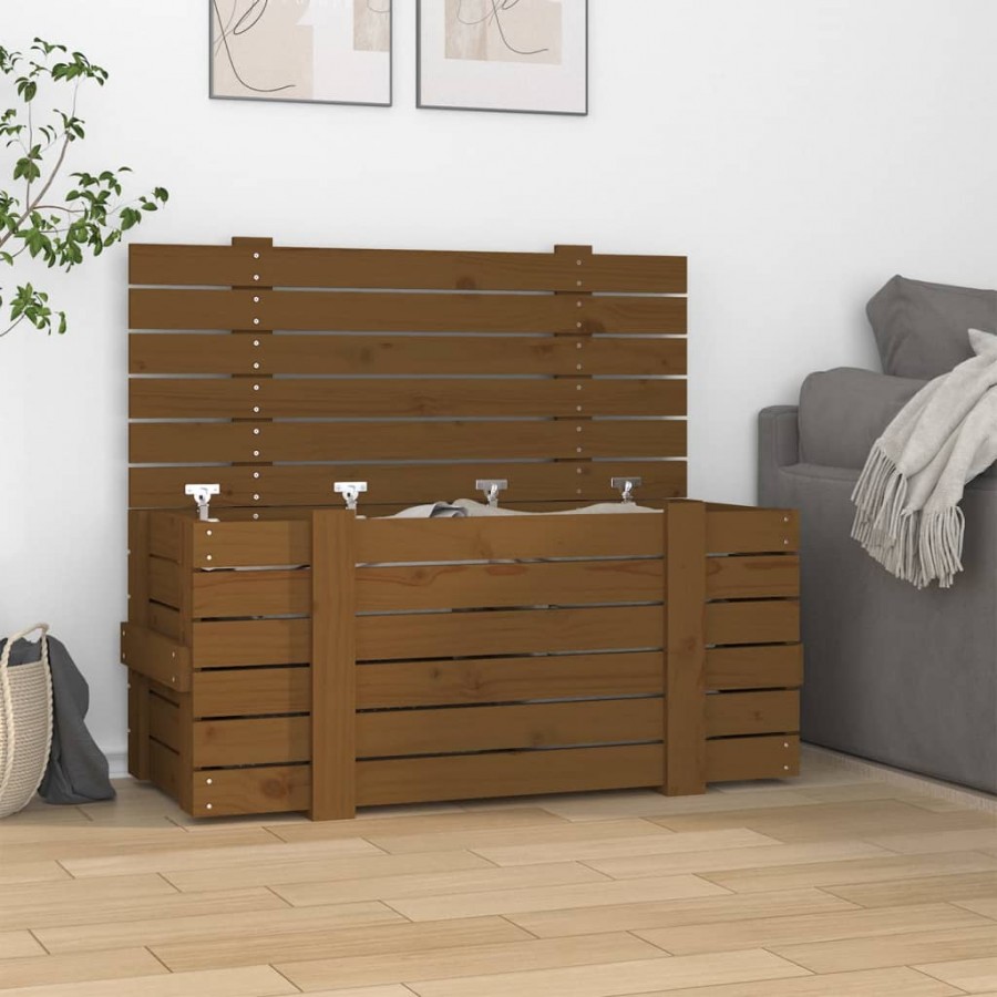 Boîte de rangement Marron miel 91x40,5x42 cm Bois massif pin