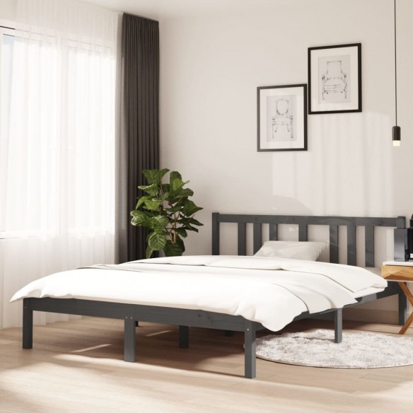 Cadre de lit Gris Bois massif 140x190 cm