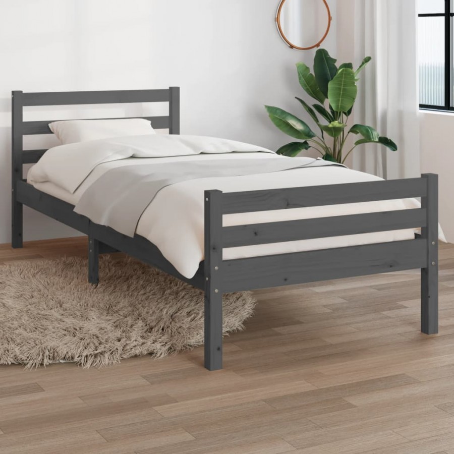 Cadre de lit Gris Bois massif 100x200 cm