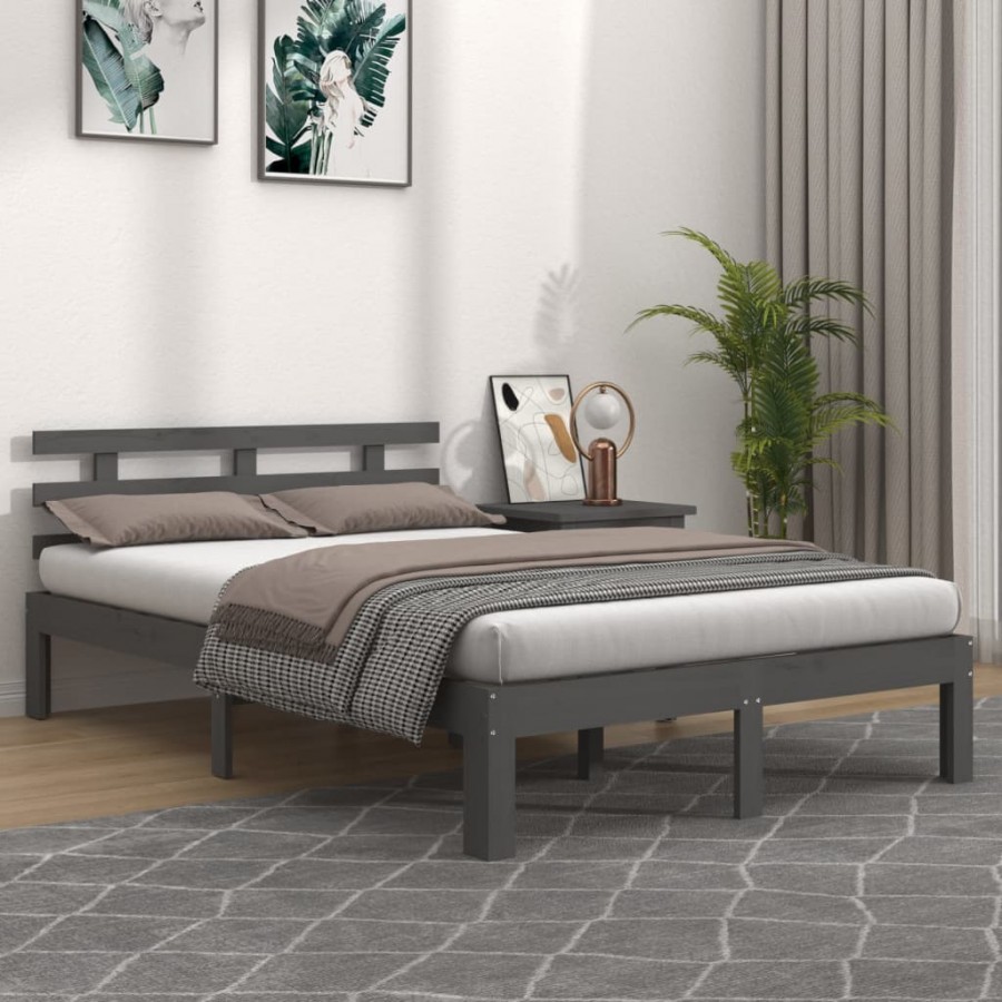 Cadre de lit Gris Bois massif 200x200 cm