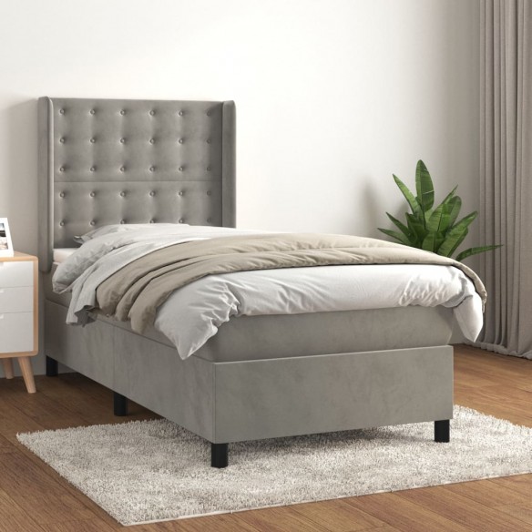 Cadre de lit et matelas Gris clair 100x200cm Velours