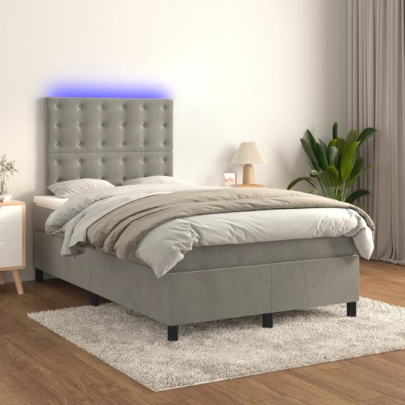 Cadre de lit matelas et LED Gris clair 120x200 cm