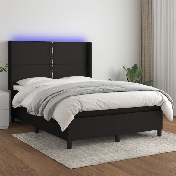 Cadre de lit matelas LED Noir 140x200 cm Tissu